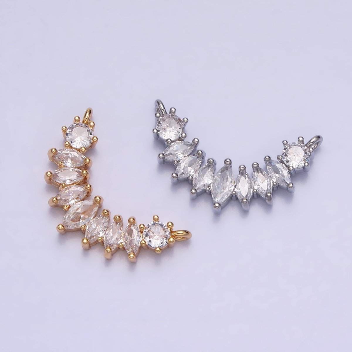 18K Gold Filled Clear Marquise CZ Curved Lined Connector in Gold & Silver | Y-845