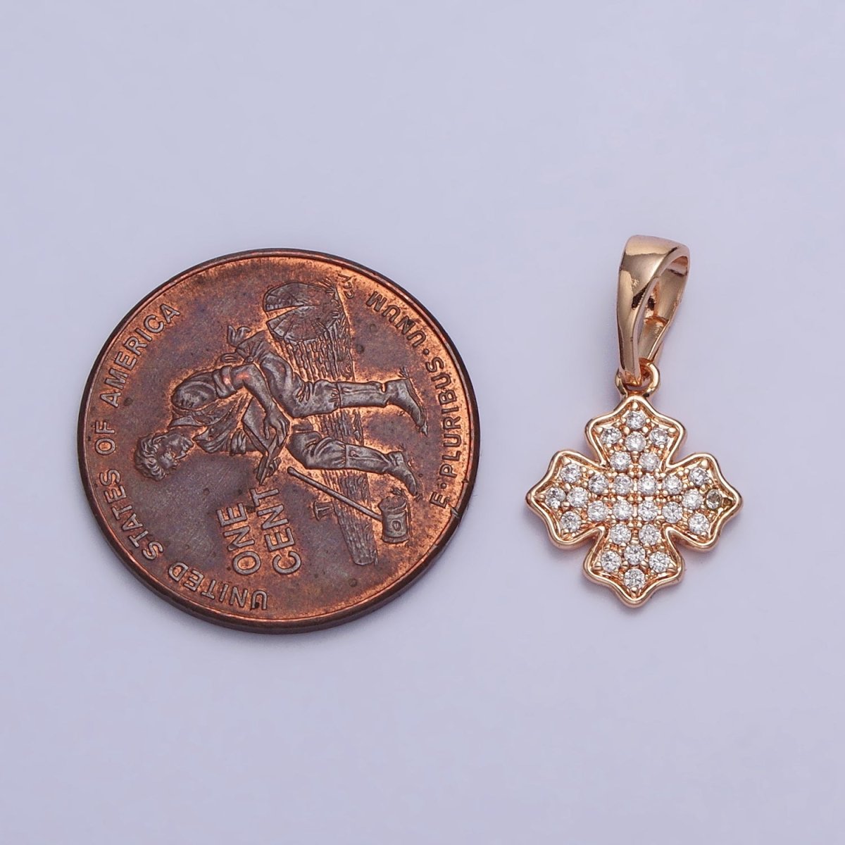 18K Gold Filled Clear Micro Paved CZ Clover Geometric Rosy Gold Pendant | AA032 - DLUXCA