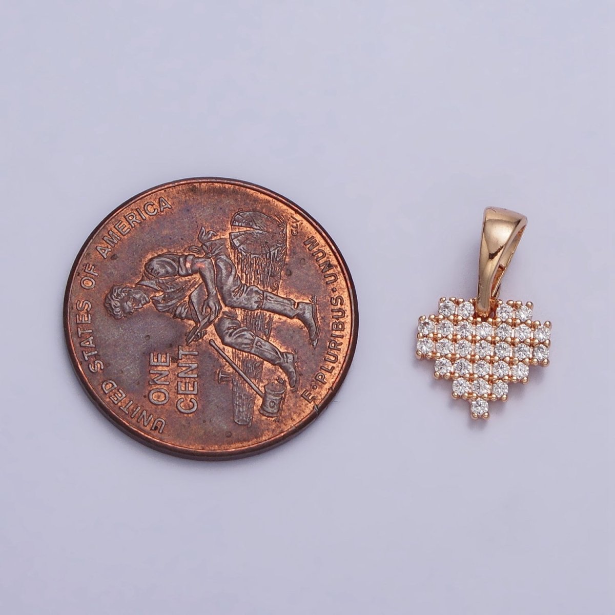 18K Gold Filled Clear Micro Paved CZ Heart Geometric Rosy Gold Pendant | AA030 - DLUXCA