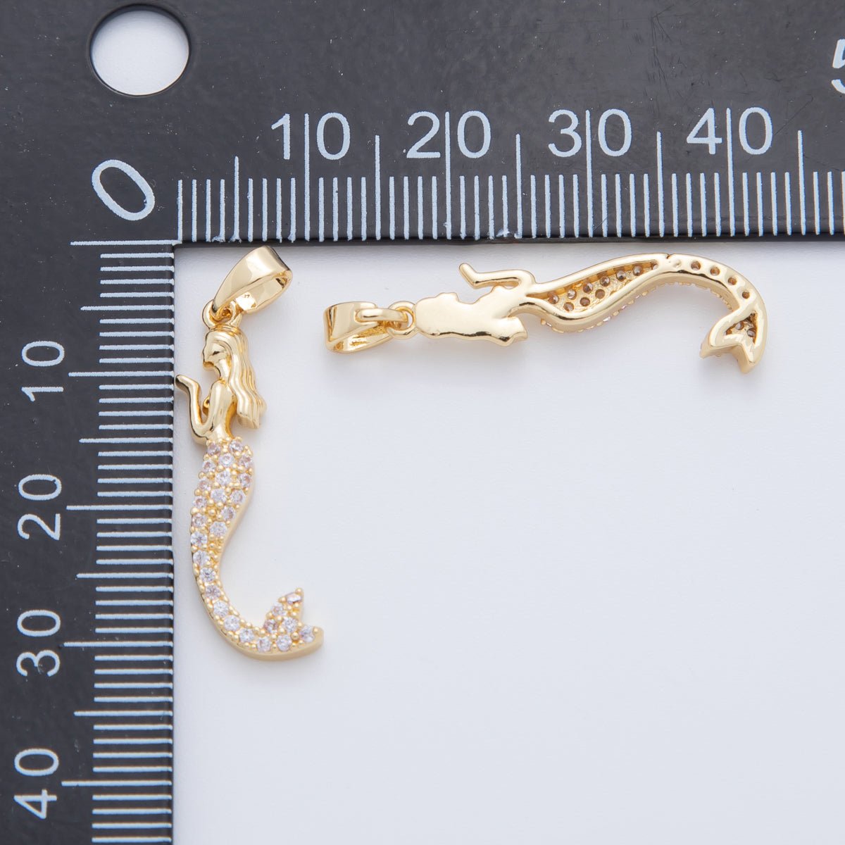 18K Gold Filled Clear Micro Paved CZ Mermaid Pendant | AH768 - DLUXCA