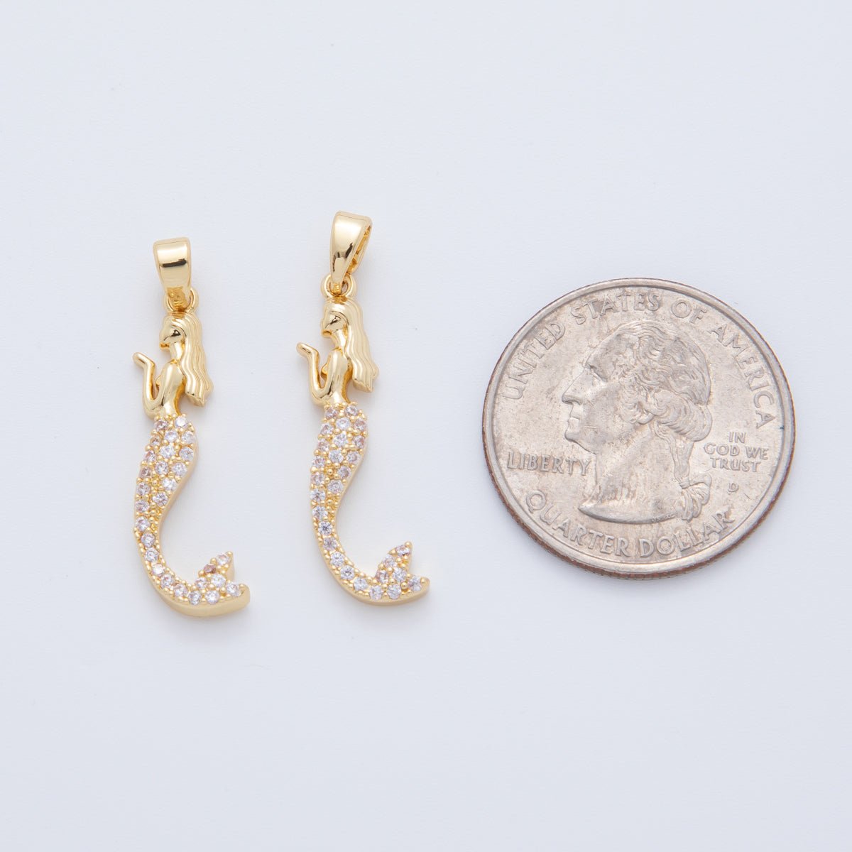 18K Gold Filled Clear Micro Paved CZ Mermaid Pendant | AH768 - DLUXCA