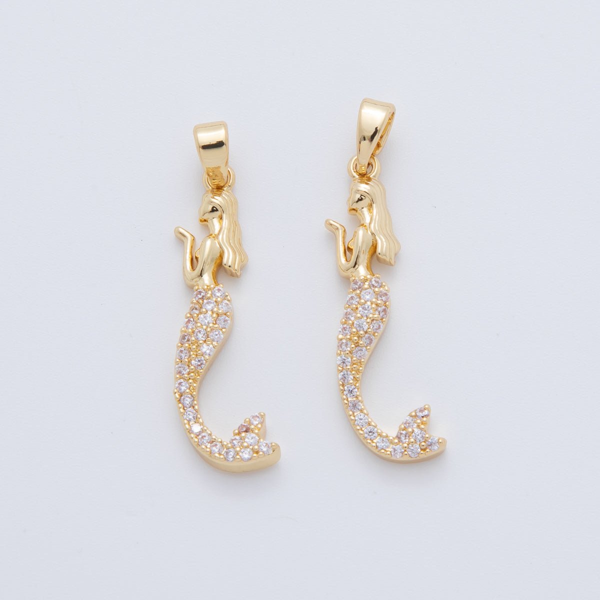 18K Gold Filled Clear Micro Paved CZ Mermaid Pendant | AH768 - DLUXCA