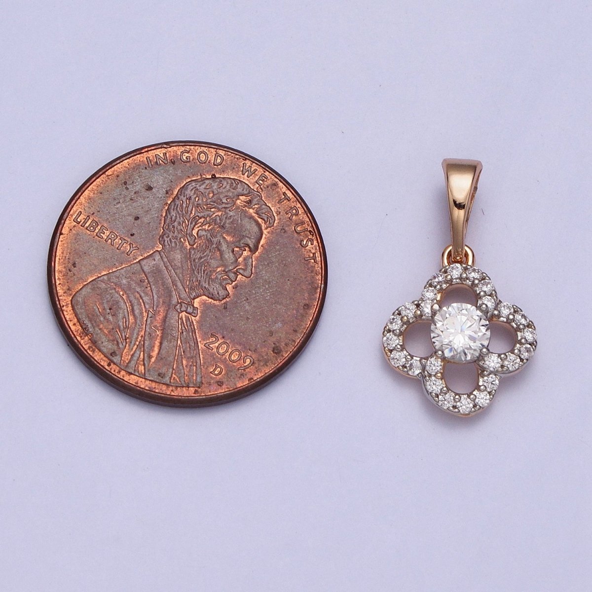 18K Gold Filled Clear Micro Paved CZ Quatrefoil Clover Pendant | AA039 - DLUXCA