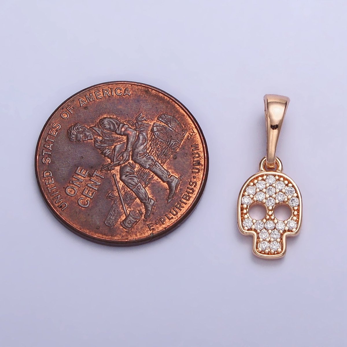 18K Gold Filled Clear Micro Paved CZ Skull Skeleton Rosy Gold Pendant | AA033 - DLUXCA