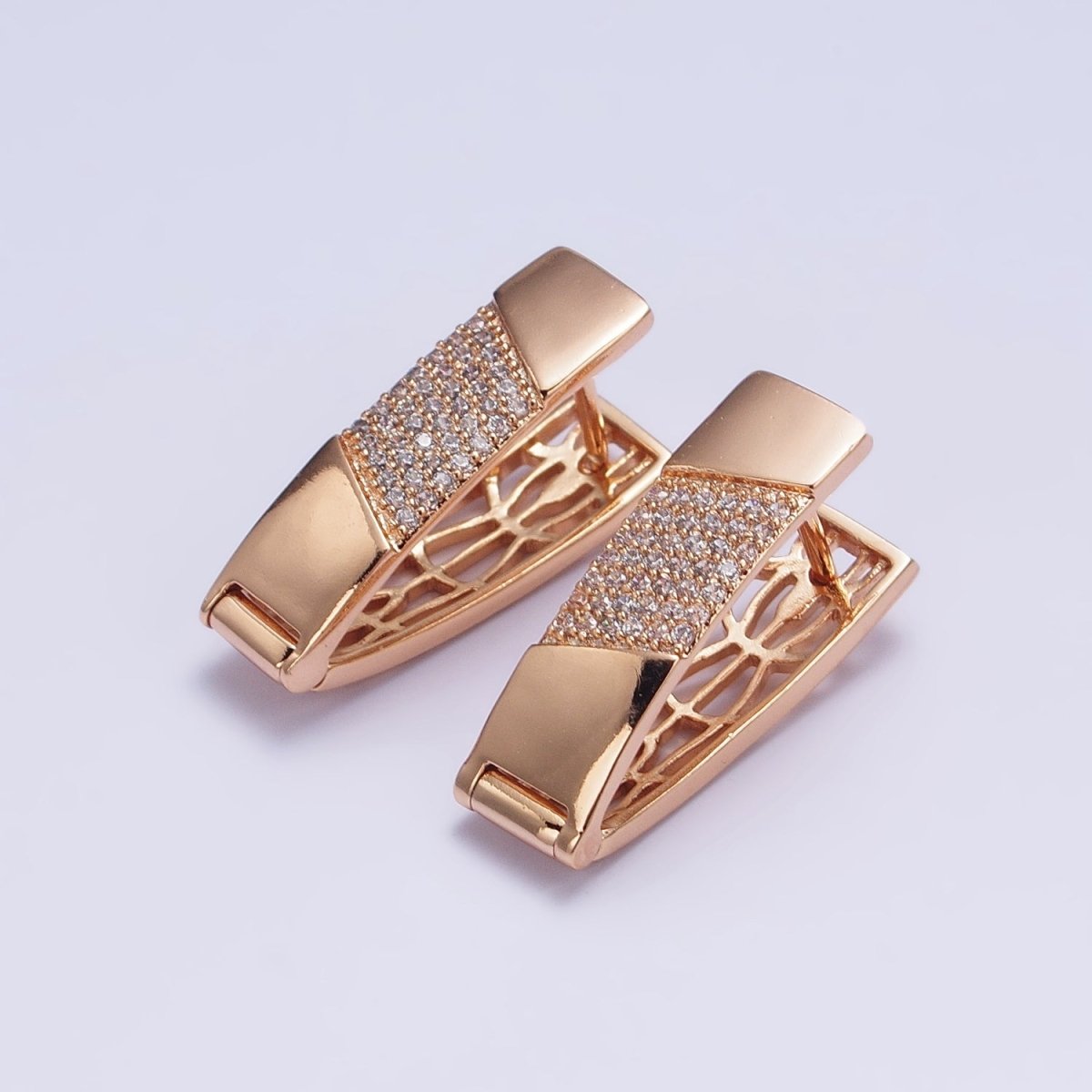 18K Gold Filled Clear Micro Paved CZ Wide Flat English Lock Earrings | AB276 - DLUXCA