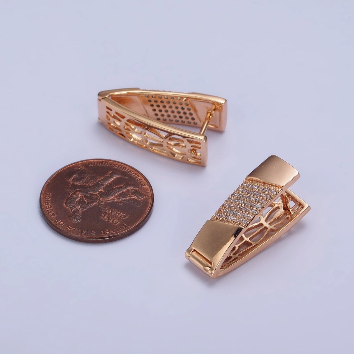 18K Gold Filled Clear Micro Paved CZ Wide Flat English Lock Earrings | AB276 - DLUXCA