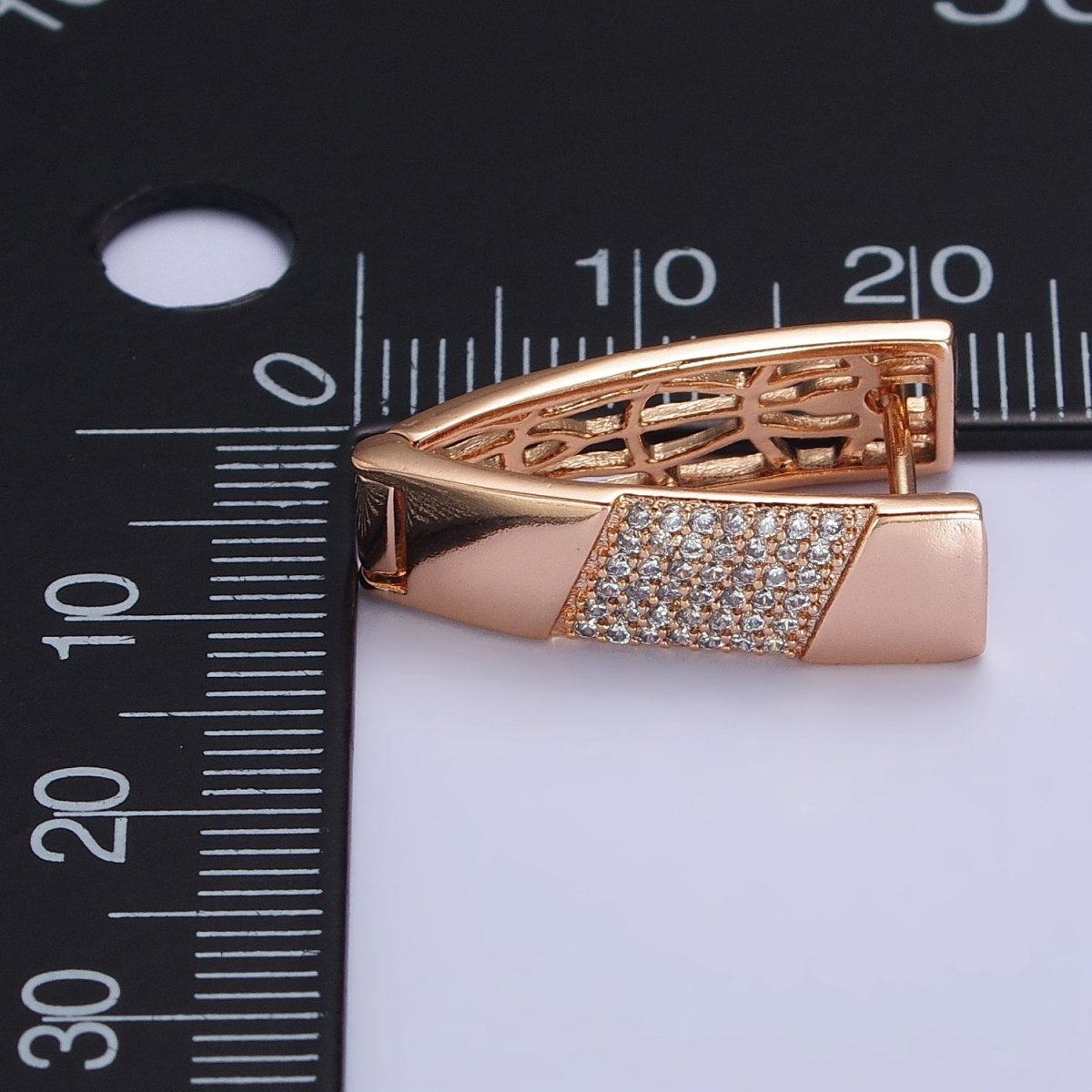 18K Gold Filled Clear Micro Paved CZ Wide Flat English Lock Earrings | AB276 - DLUXCA