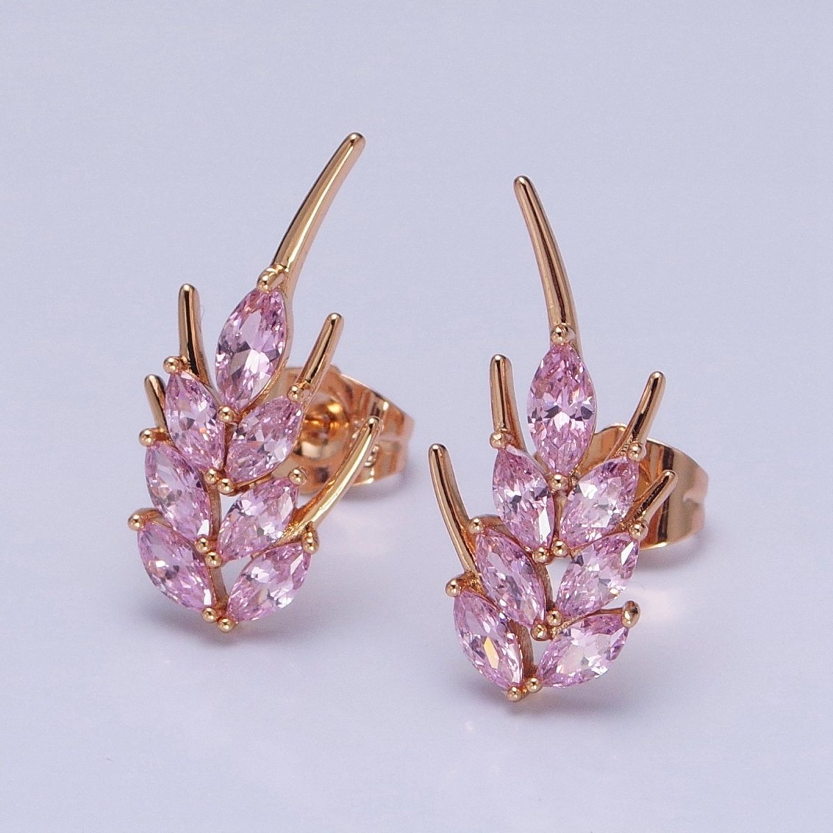 18K Gold Filled Clear, Pink Marquise CZ Bar Stud Earrings | AD1389 AD1390