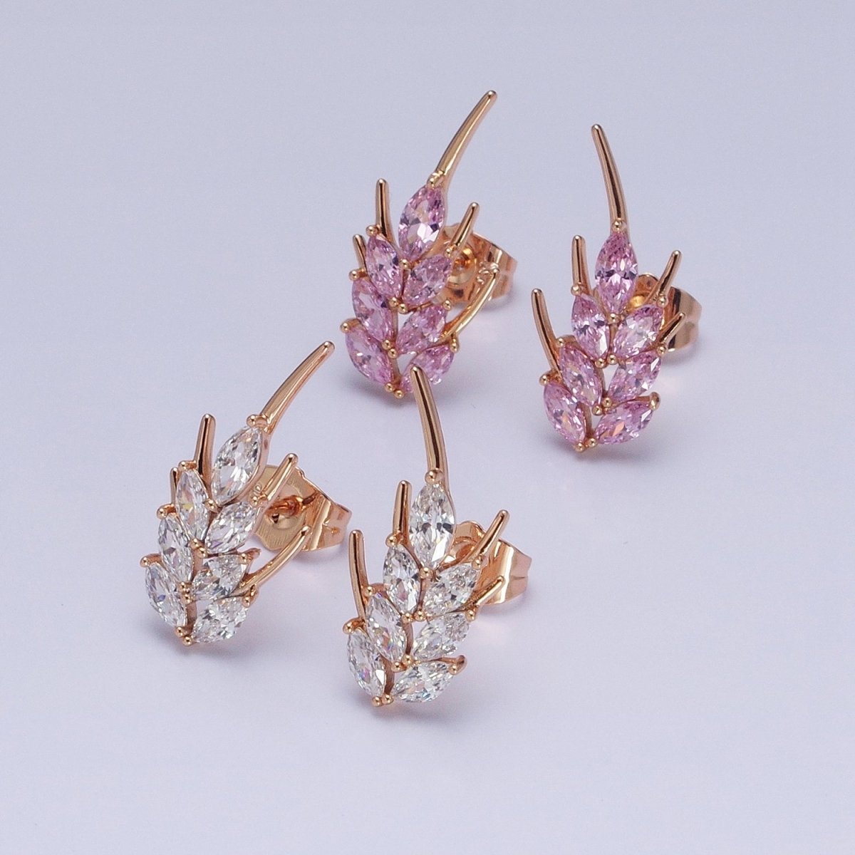 18K Gold Filled Clear, Pink Marquise CZ Bar Stud Earrings | AD1389 AD1390