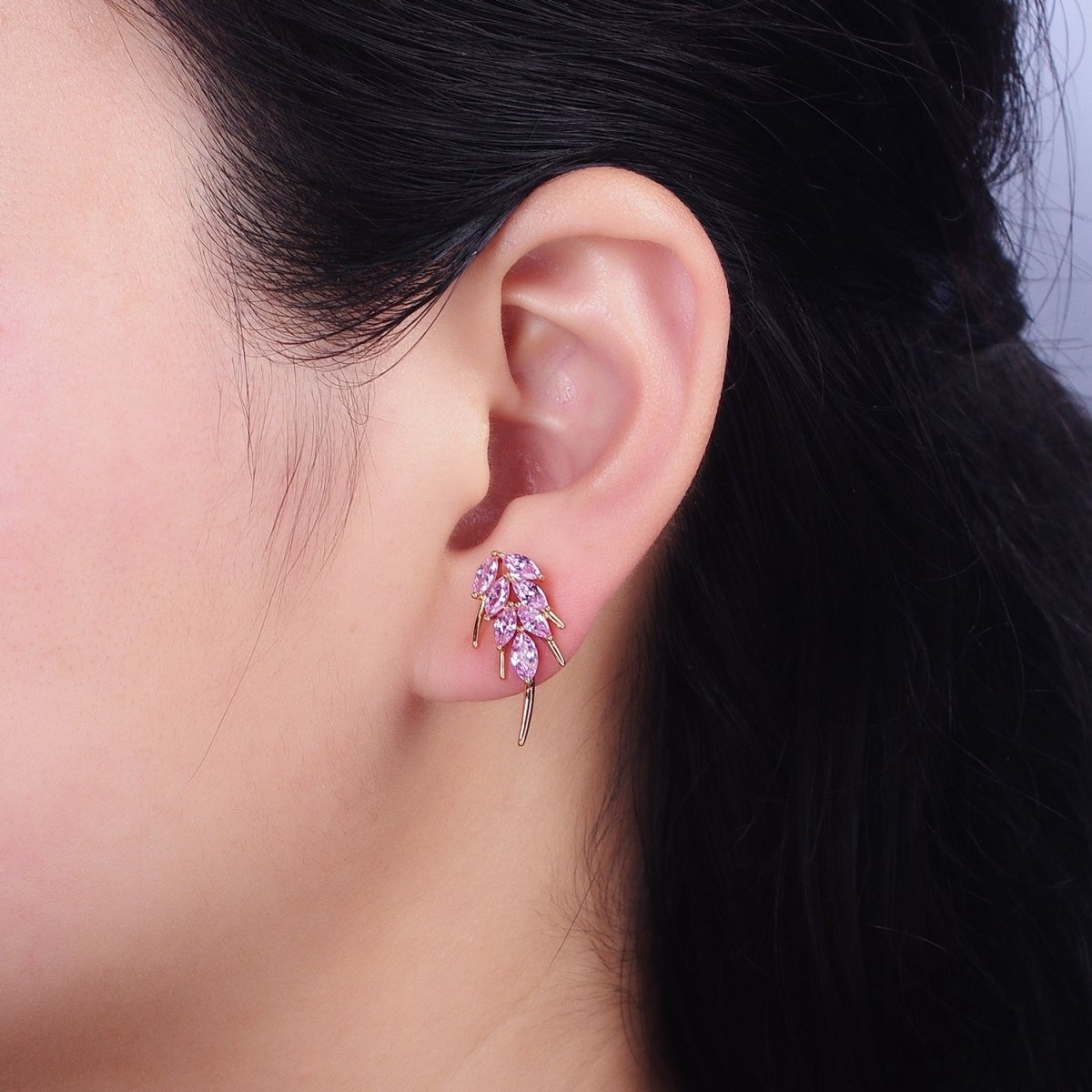 18K Gold Filled Clear, Pink Marquise CZ Bar Stud Earrings | AD1389 AD1390