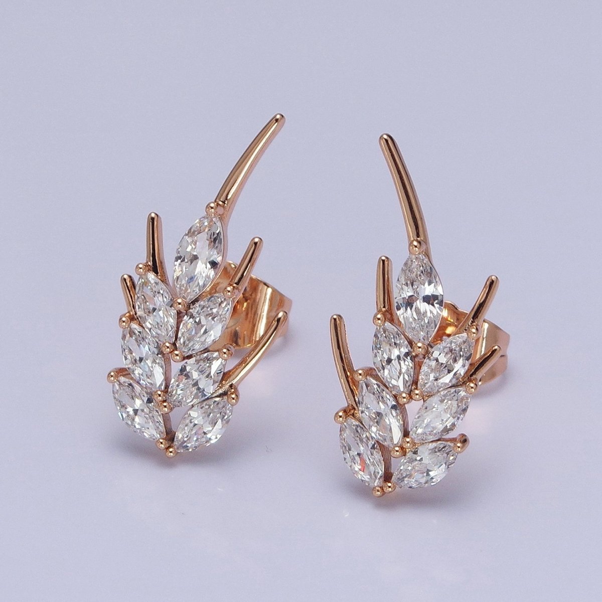 18K Gold Filled Clear, Pink Marquise CZ Bar Stud Earrings | AD1389 AD1390