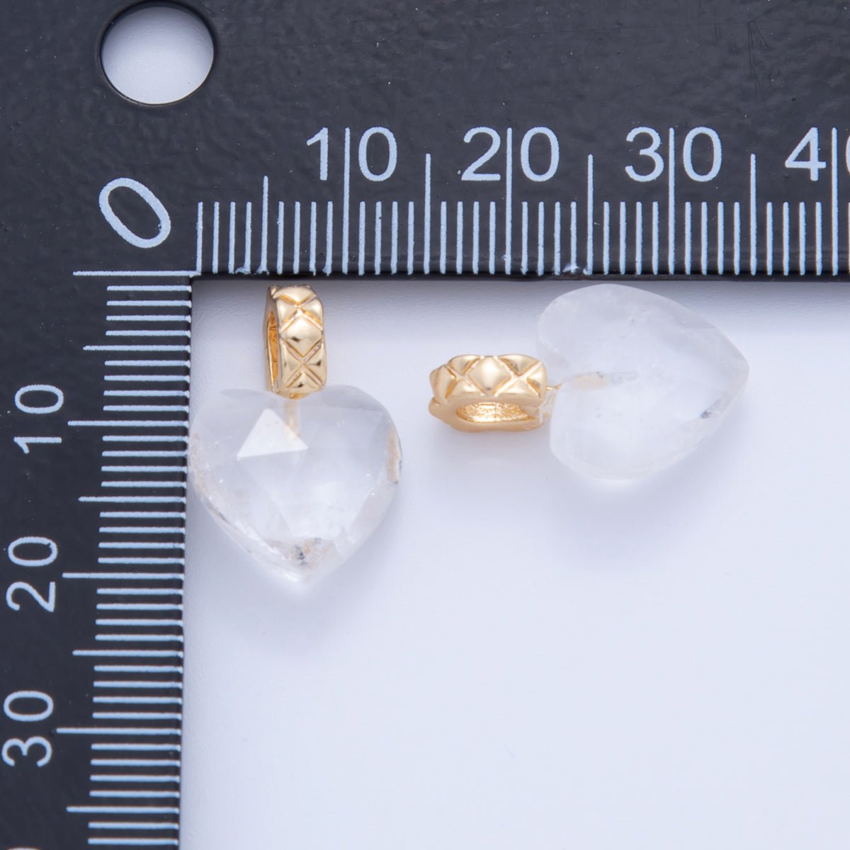 18K Gold Filled Clear Quartz Gemstone Heart Quilted Bail Pendant | AF357 - DLUXCA