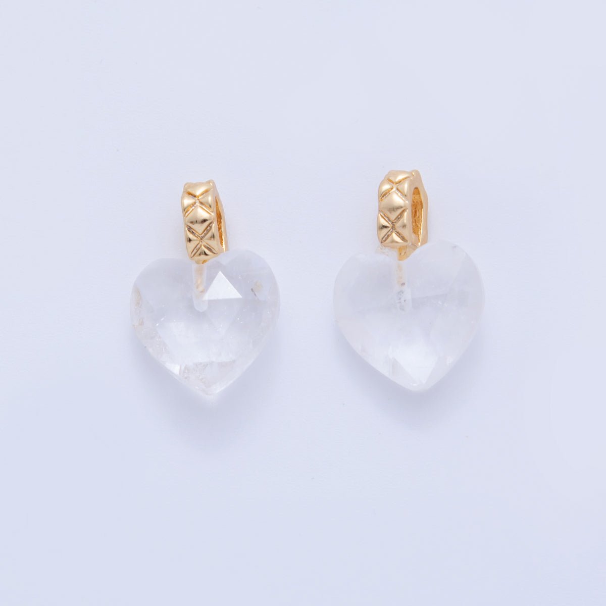 18K Gold Filled Clear Quartz Gemstone Heart Quilted Bail Pendant | AF357 - DLUXCA