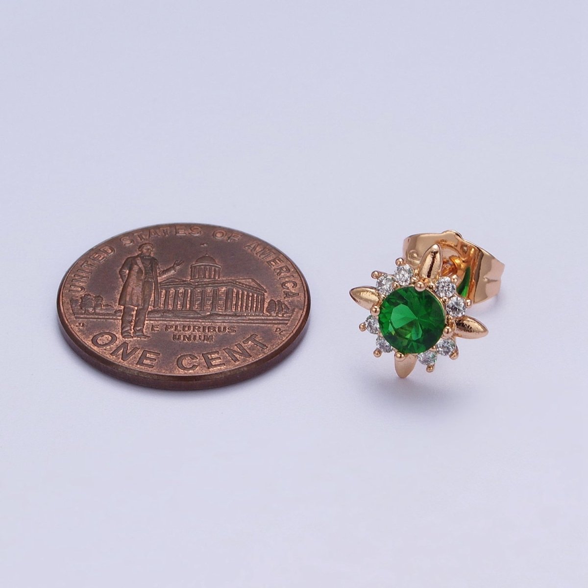 18K Gold Filled Clear, Yellow, Pink, Green CZ Celestial Sun Stud Earrings | AD-299~AD-302