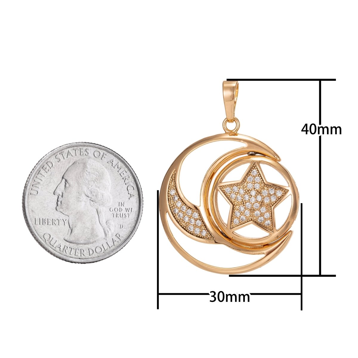 18k Gold Filled Coin Necklace Celestial Jewelry Cubic Jewelry Gold Necklace for woman Moon Star Layering Necklace Micro Pave Charm, PDGF-1170/I-234 - DLUXCA
