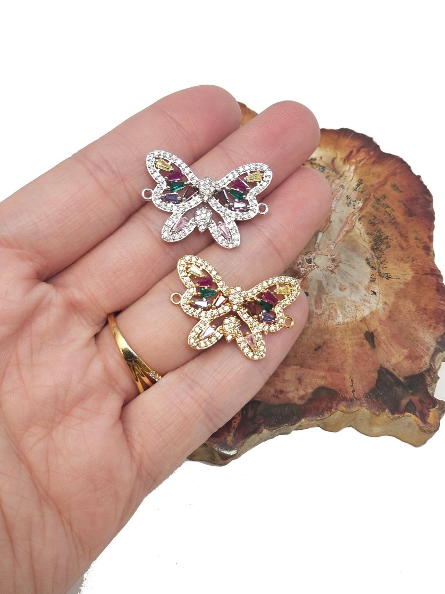 18K Gold Filled Connector Micro Pave Butterfly Charm Connector Link Necklace Pendant Bracelet Connector for Jewelry Making F-264