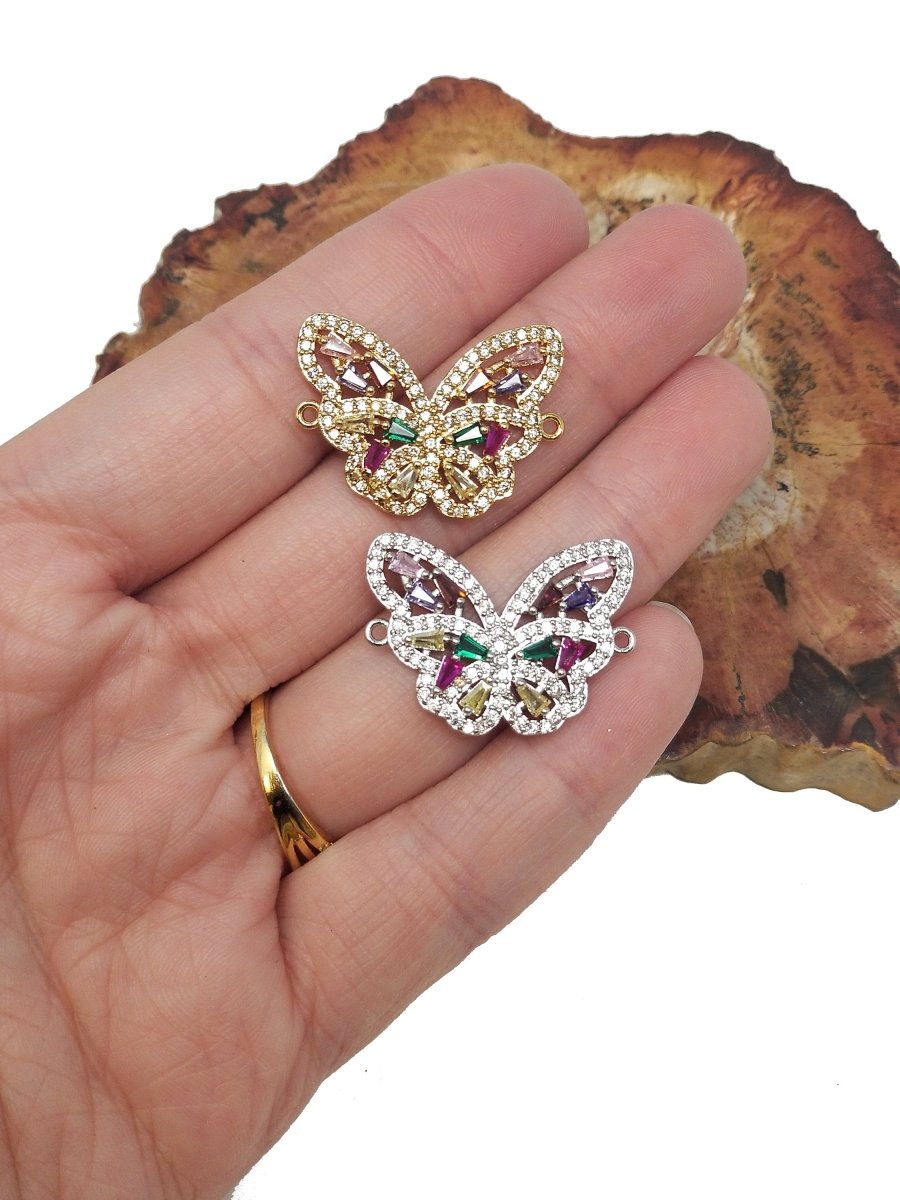 18K Gold Filled Connector Micro Pave Butterfly Charm Connector Link Necklace Pendant Bracelet Connector for Jewelry Making F-264