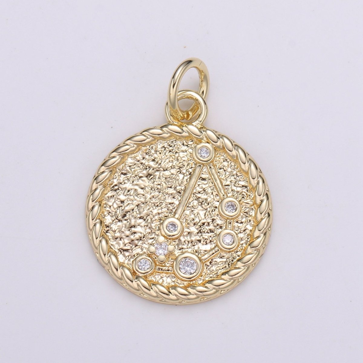 18K Gold Filled Constellation Zodiac Braided Rustic Coin Charm | A-A1821-A-A1826