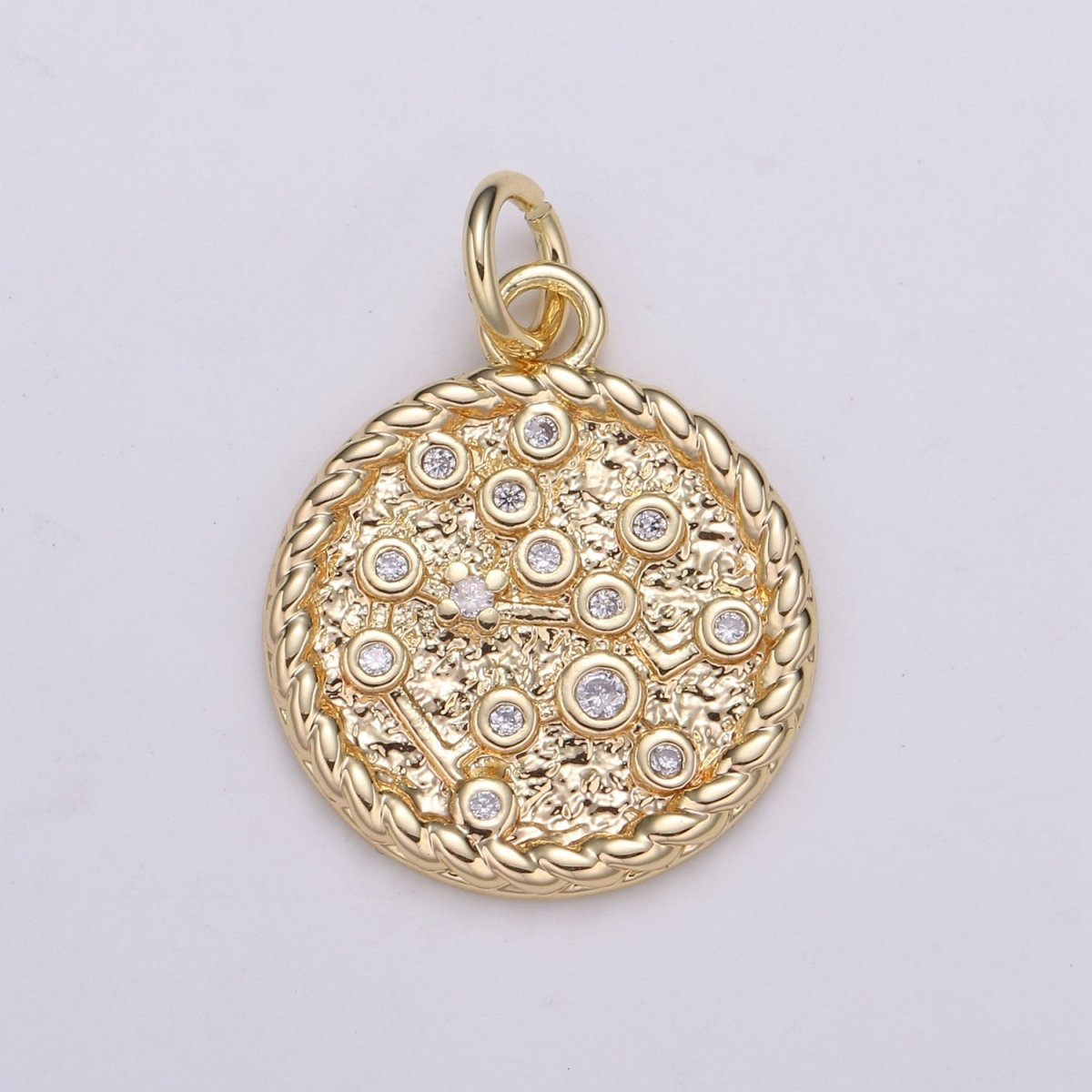 18K Gold Filled Constellation Zodiac Braided Rustic Coin Charm | A-A1821-A-A1826