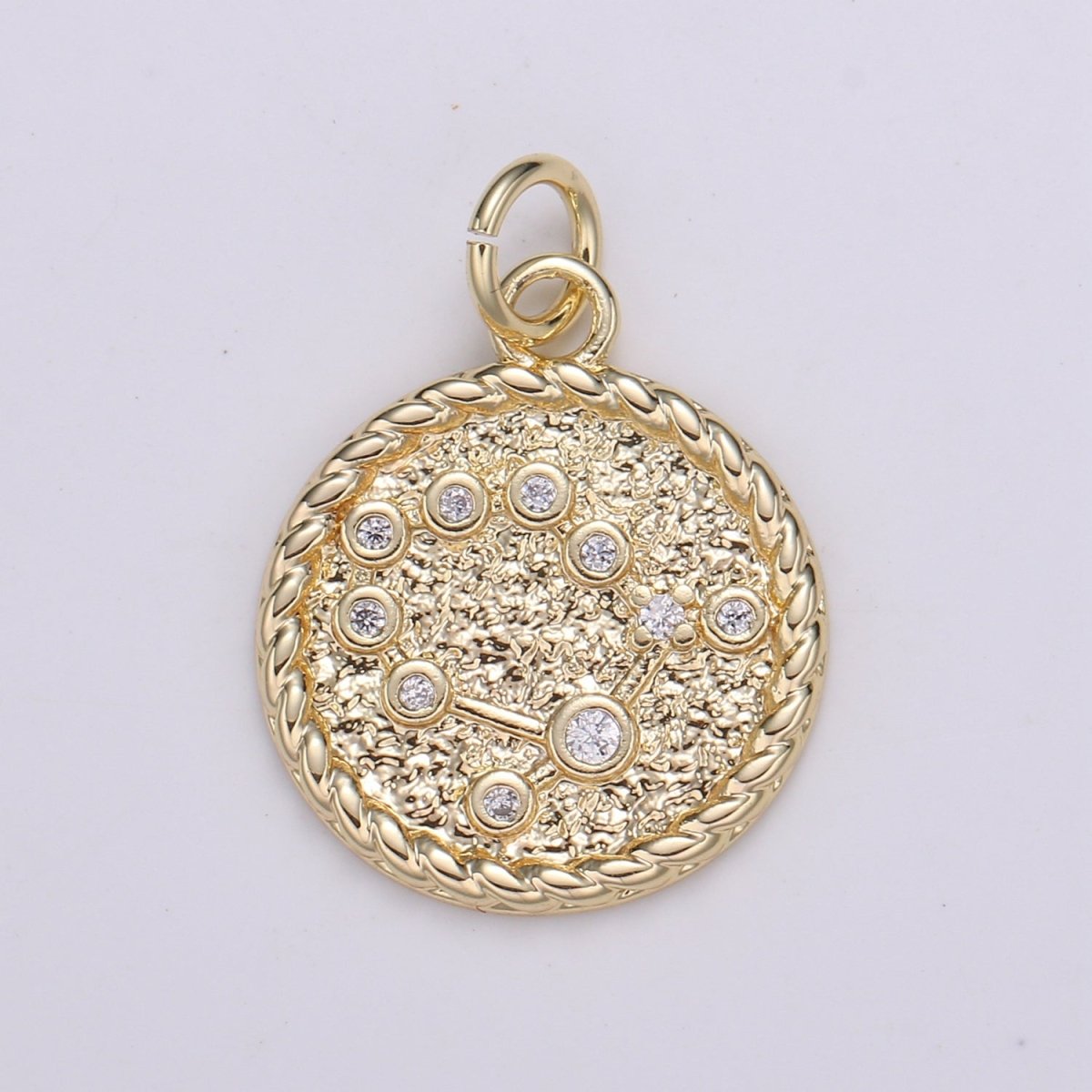 18K Gold Filled Constellation Zodiac Braided Rustic Coin Charm | A-A1821-A-A1826