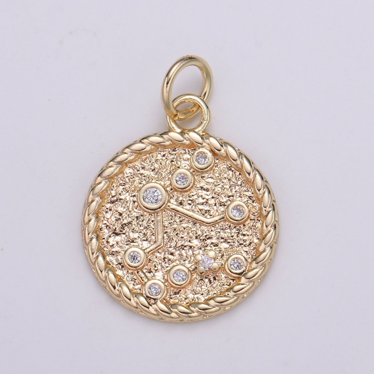 18K Gold Filled Constellation Zodiac Braided Rustic Coin Charm | A-A1821-A-A1826