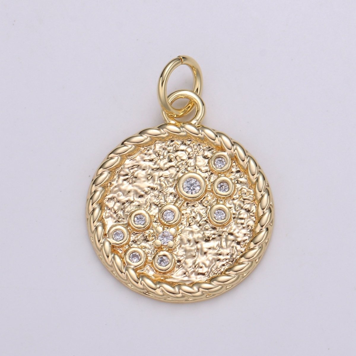 18K Gold Filled Constellation Zodiac Braided Rustic Coin Charm | A-A1821-A-A1826