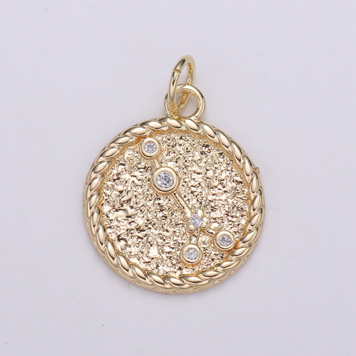 18K Gold Filled Constellation Zodiac Braided Rustic Coin Charm | A-A1821-A-A1826