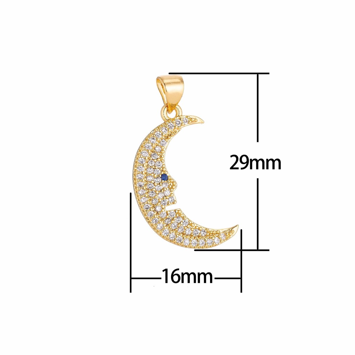18K Gold Filled Crescent Moon Face Dream Charm Crystal Cubic Zirconia for Necklace Pendant Earring Bail Dangle Findings for Jewelry Making H-297 - DLUXCA