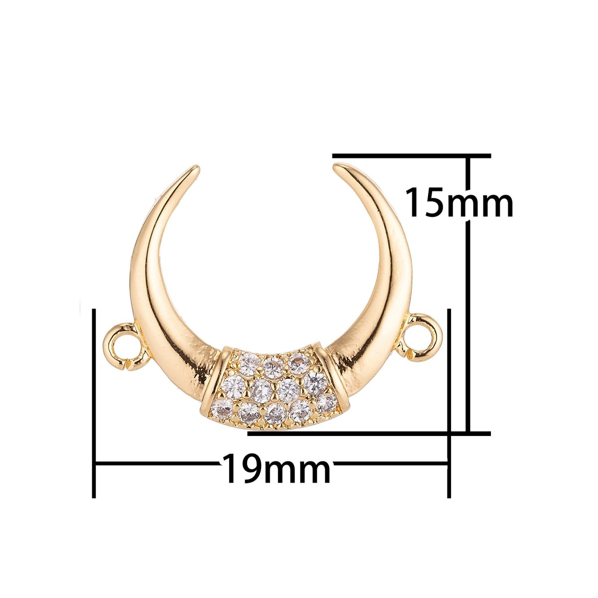 18K Gold Filled Crescent Moon, Ox Horn Bull Bone Cubic Zirconia Bracelet Charm Bead Finding Connector for Earring Jewelry MakingF-049