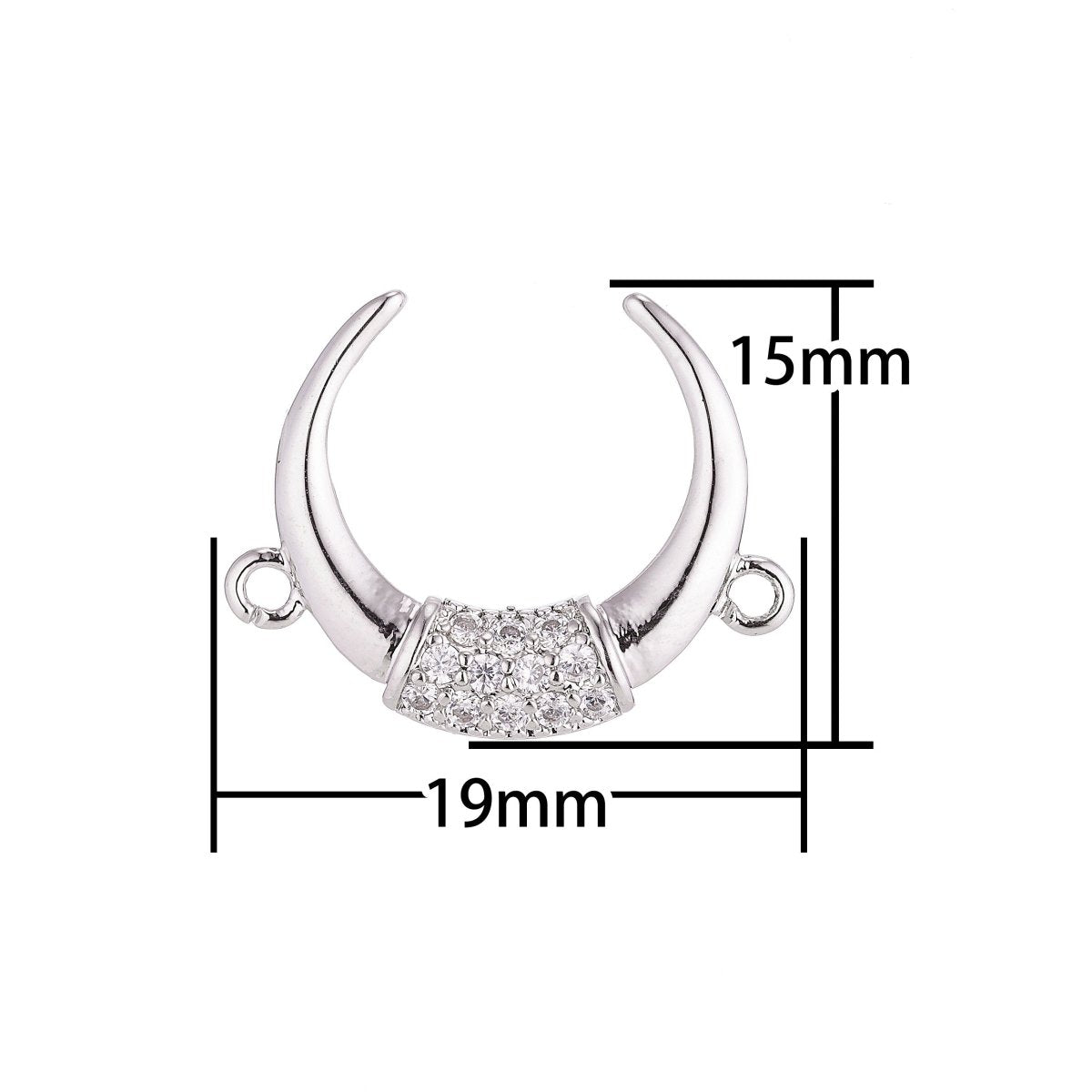 18K Gold Filled Crescent Moon, Ox Horn Bull Bone Cubic Zirconia Bracelet Charm Bead Finding Connector for Earring Jewelry MakingF-049