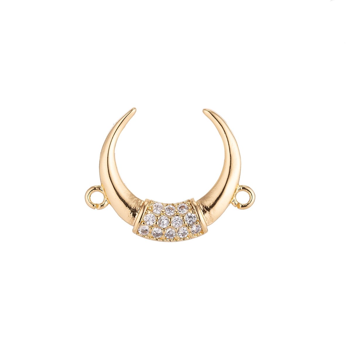 18K Gold Filled Crescent Moon, Ox Horn Bull Bone Cubic Zirconia Bracelet Charm Bead Finding Connector for Earring Jewelry MakingF-049