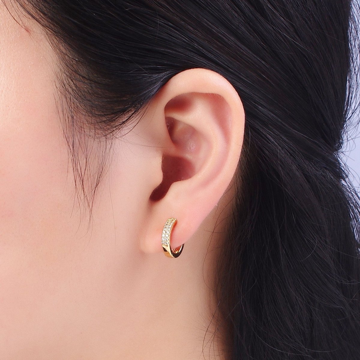 18k Gold Filled Cubic Zirconia Hoops Earrings Minimalist Gold Hoops Diamond Micro Pave CZ Dainty Gold Hoops P-242 - DLUXCA