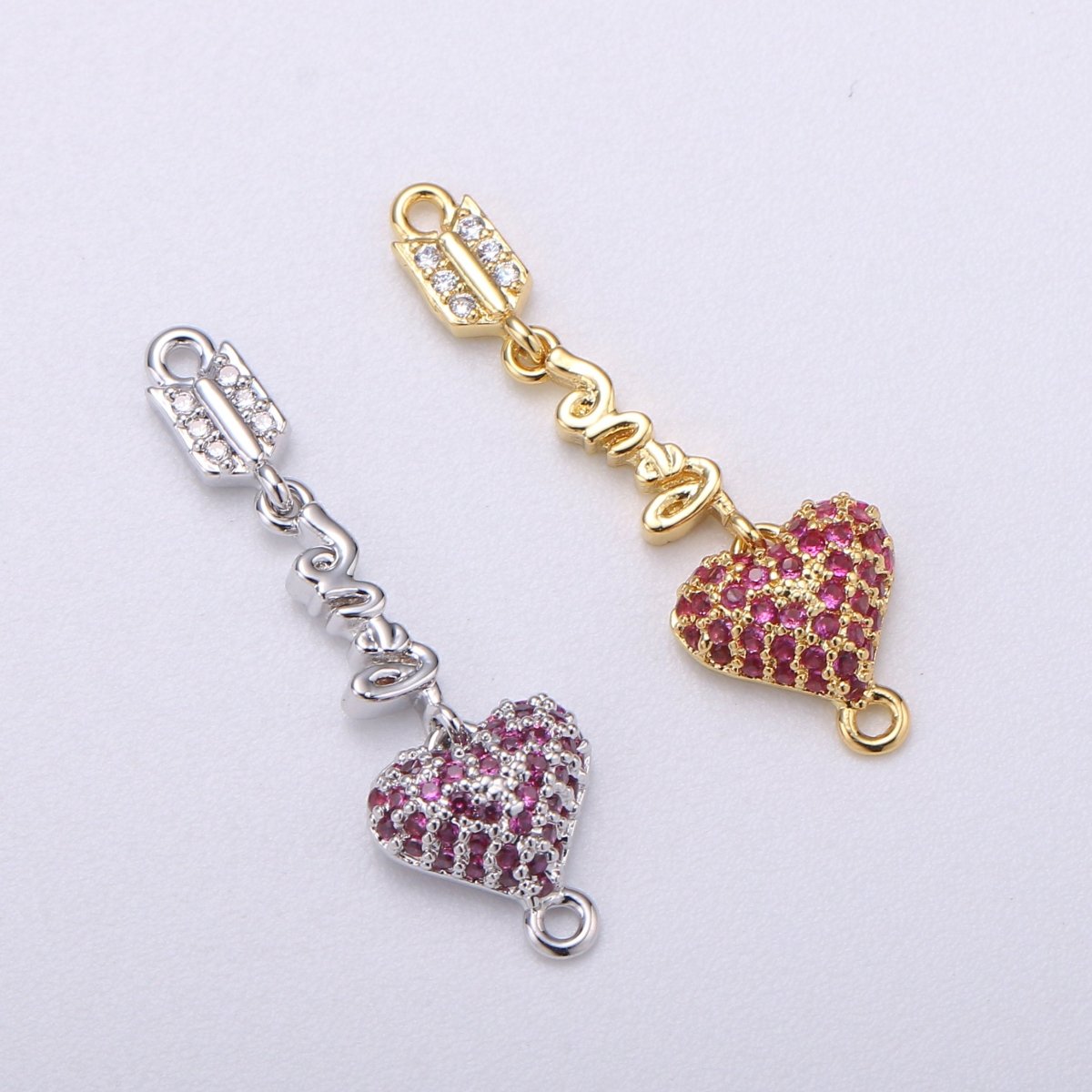 18k Gold Filled Cupids Arrow Charm Pendant, Micro Pave Heart Tip Spear Arrow Pendant Dangle Charm Connector Bracelet Earring Necklace Charm F-208