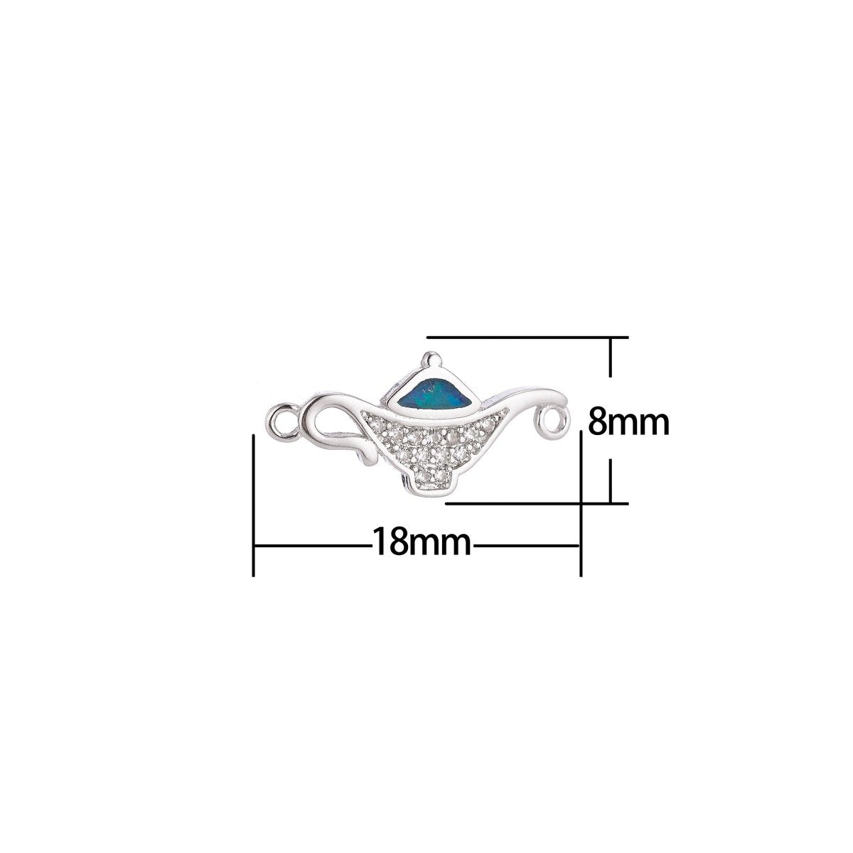 18K Gold Filled Cute Tiny Small Aladdin Magic Lamp Cubic Zirconia Bracelet Charm Bead Finding Connector for earring Jewelry Making, F-078