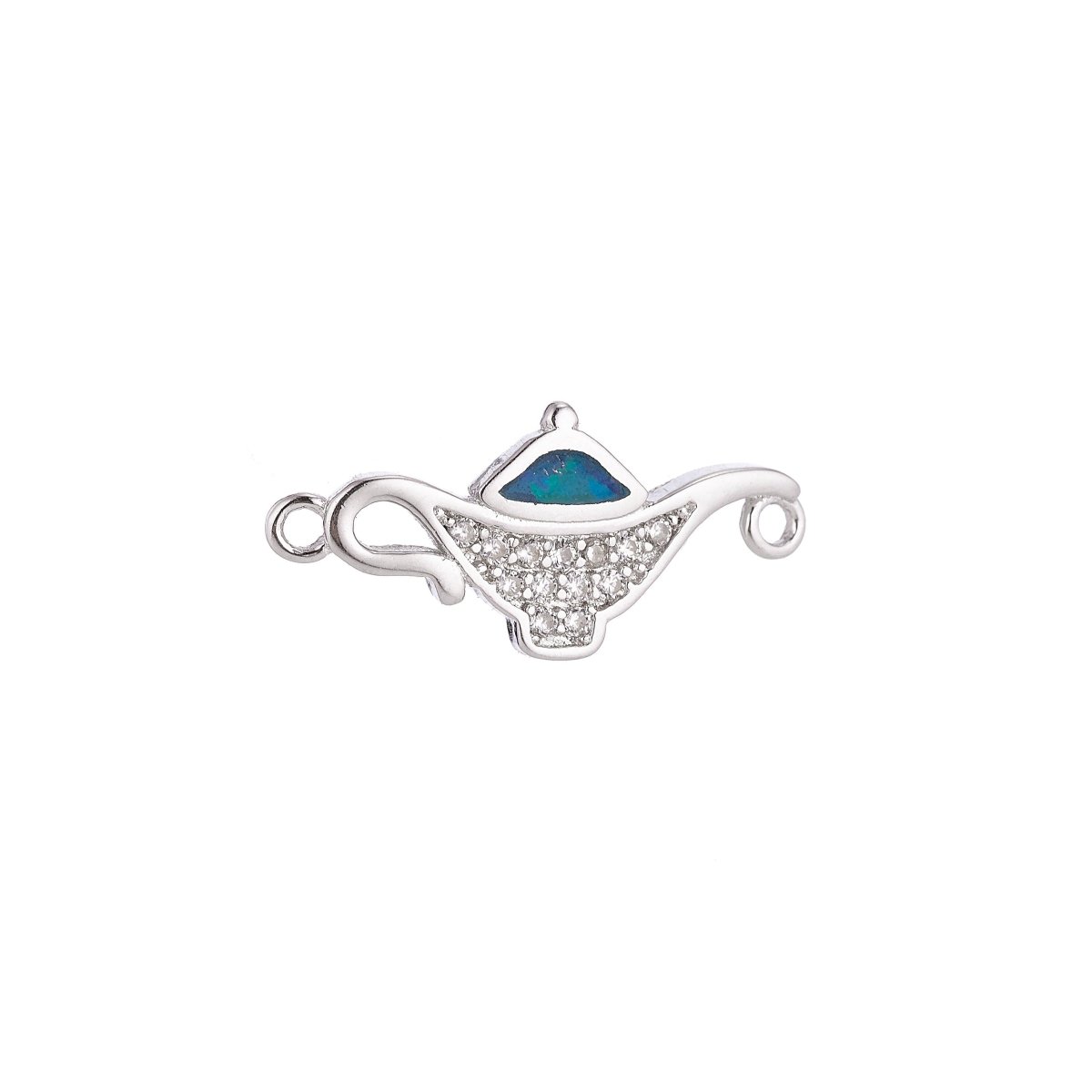 18K Gold Filled Cute Tiny Small Aladdin Magic Lamp Cubic Zirconia Bracelet Charm Bead Finding Connector for earring Jewelry Making, F-078