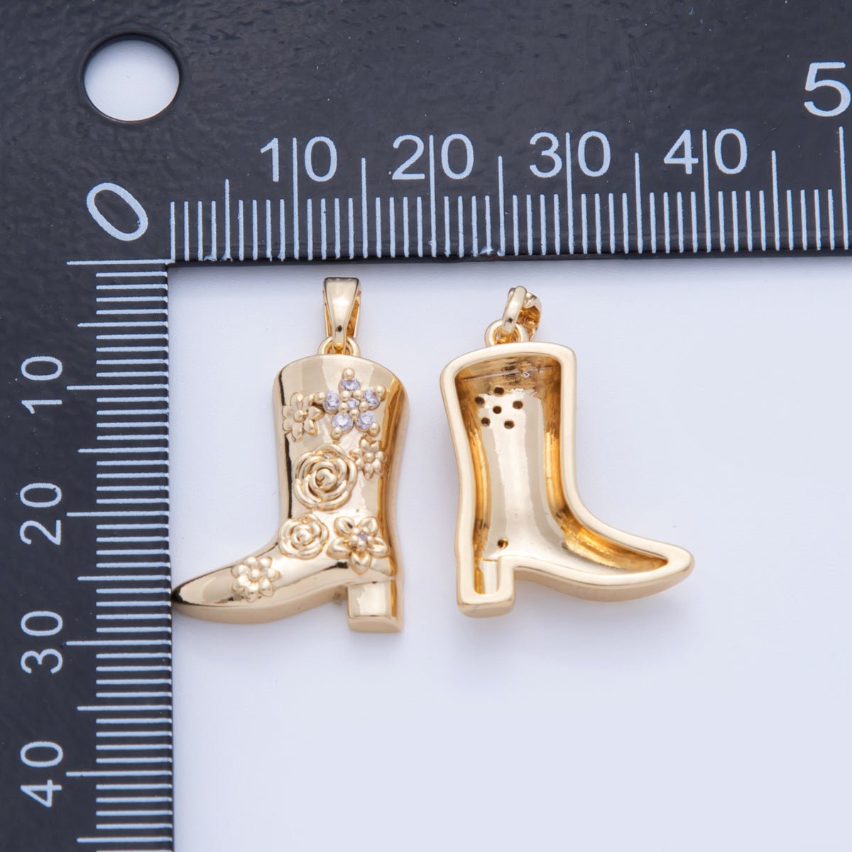 18K Gold Filled CZ Flower Western Cowboy Boots Pendant | AH740 - DLUXCA