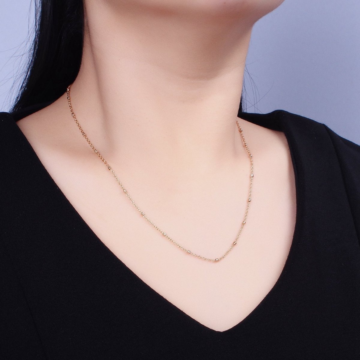 18K Gold Filled Dainty 1.2mm Satellite Chain Necklace 17.75 inch Long for Layer Necklace Component | WA-1684 Clearance Pricing - DLUXCA