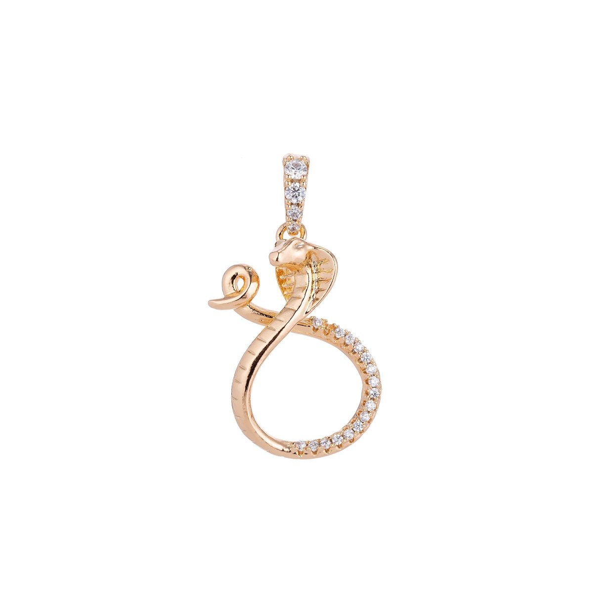 18k Gold Filled Dainty Charming Snake, Exotic Animal Lover, Cubic Zirconia  cobra charm Necklace Pendant Bails Findings for Jewelry Making I-130