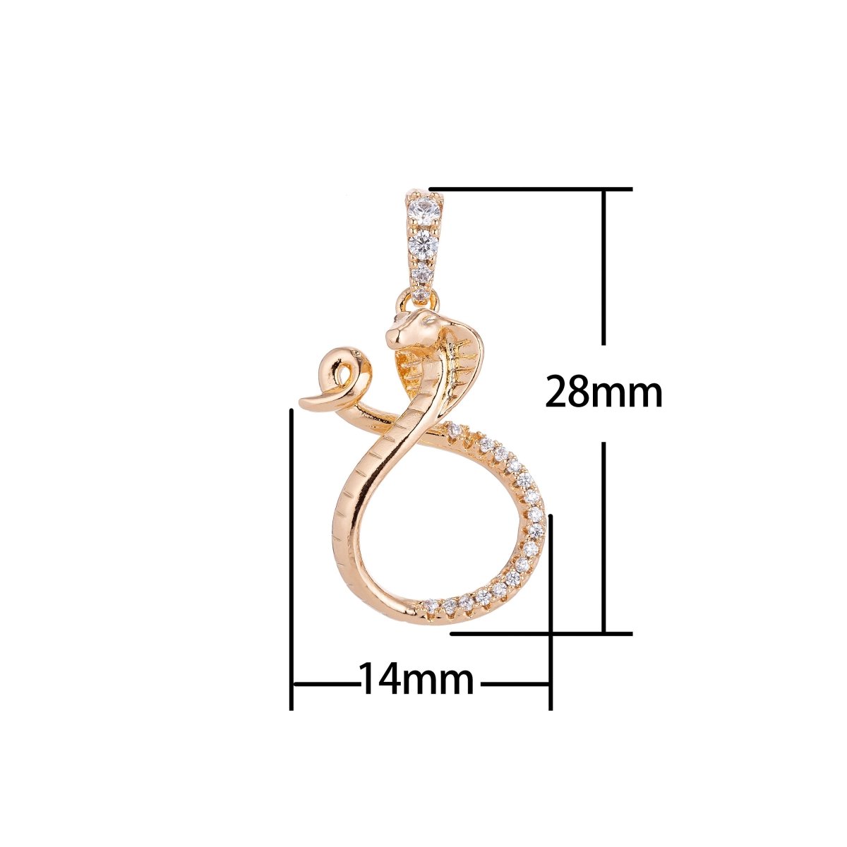 18k Gold Filled Dainty Charming Snake, Exotic Animal Lover, Cubic Zirconia  cobra charm Necklace Pendant Bails Findings for Jewelry Making I-130