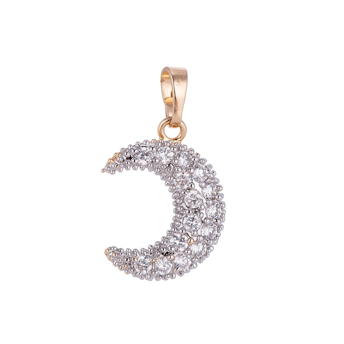18k Gold Filled Dainty Crescent Moon, Shine Bright Midnight Sky Pave Cubic Zirconia Necklace Pendant Bead Bails Findings for Jewelry Making H-567 - DLUXCA