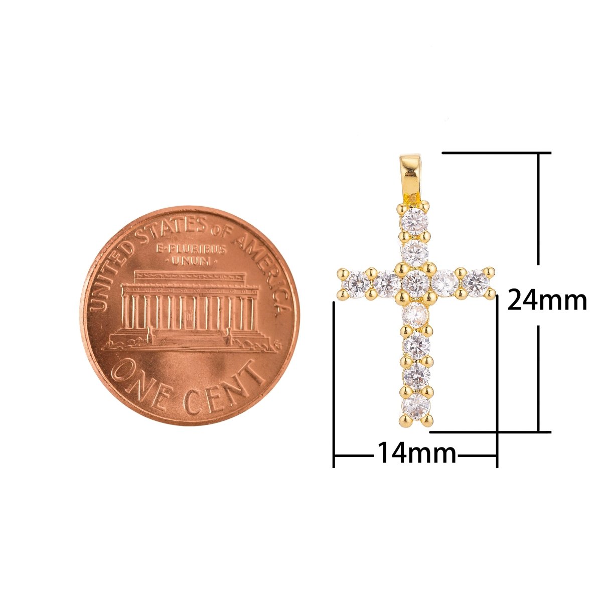 18k Gold Filled Dainty Delicate Cross Jesus Cubic Zirconia Necklace Pendant Bracelet Earring Charm Bails for Jewelry Making H-230