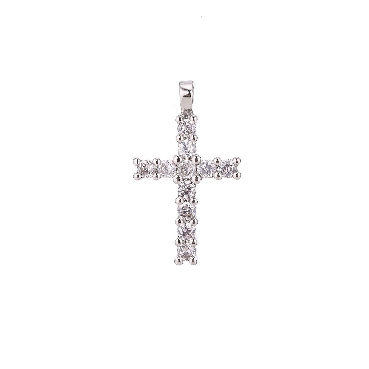 18k Gold Filled Dainty Delicate Cross Jesus Cubic Zirconia Necklace Pendant Bracelet Earring Charm Bails for Jewelry Making H-230