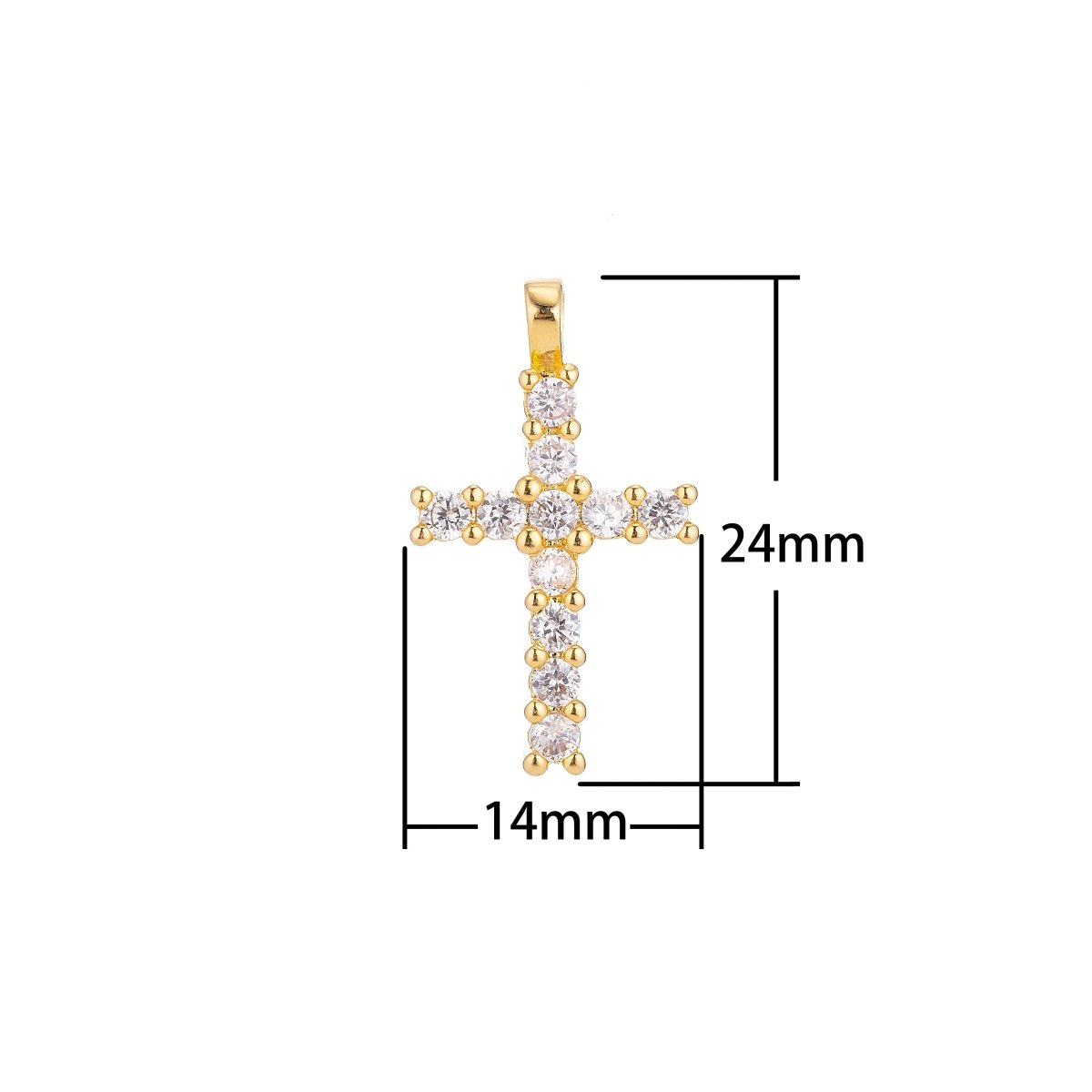 18k Gold Filled Dainty Delicate Cross Jesus Cubic Zirconia Necklace Pendant Bracelet Earring Charm Bails for Jewelry Making H-230