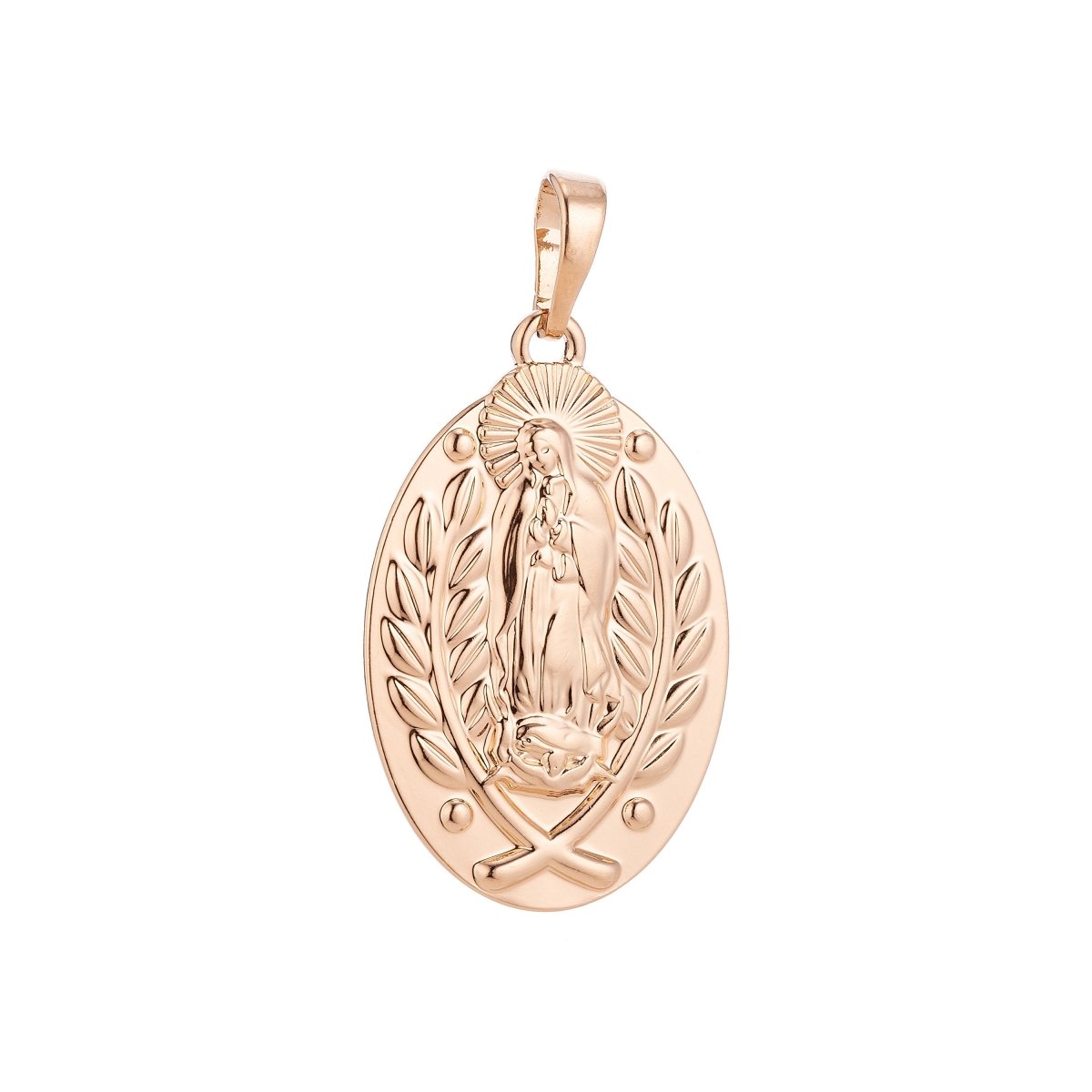 18k Gold Filled Dainty Holy Virgin Mother Mary, Delicate Flower Vine Necklace Pendant Bead Bails Findings for Jewelry Making H-576 - DLUXCA