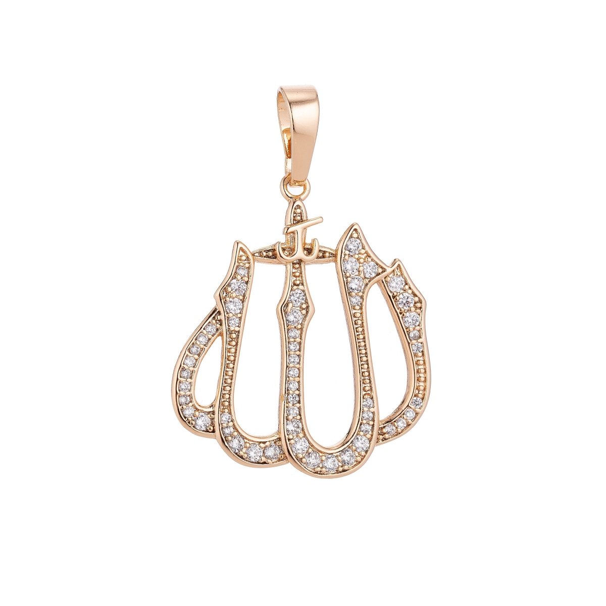 18k Gold Filled Dainty Islamic Word, Allah, Moslem God Cubic Zirconia Necklace Pendant Bead Bails Findings for Jewelry Making H-578 - DLUXCA