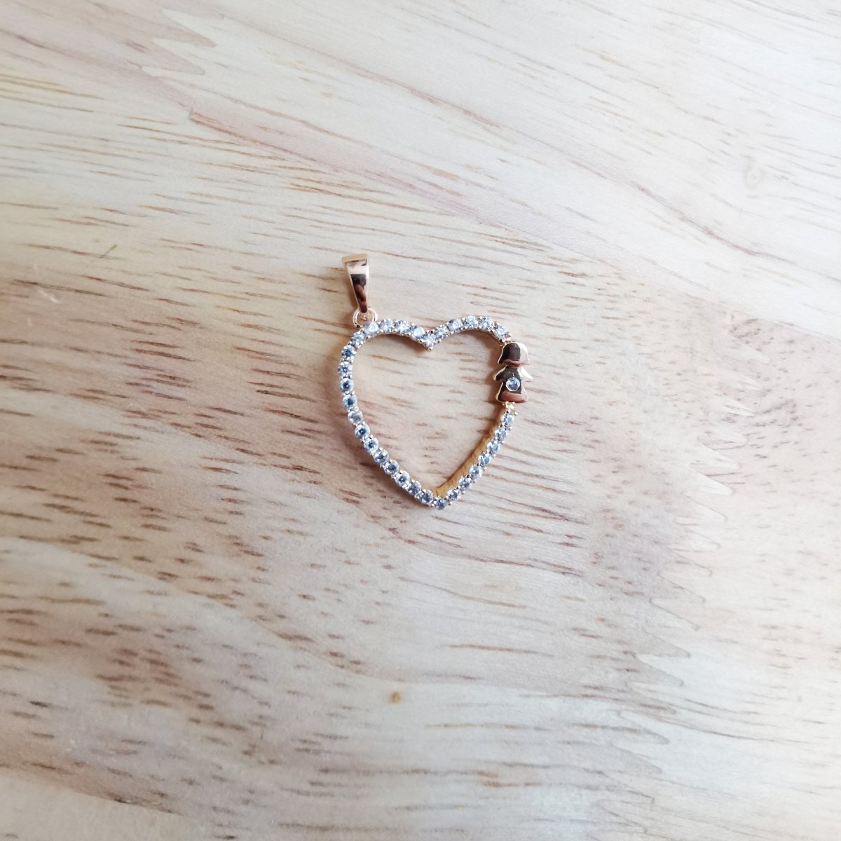 18K Gold Filled Dainty Love Heart Overlay Micro Pave CZ Cute Little Girl On Heart Bracelet Charm Necklace Pendant with Bails Findings I-825 - DLUXCA