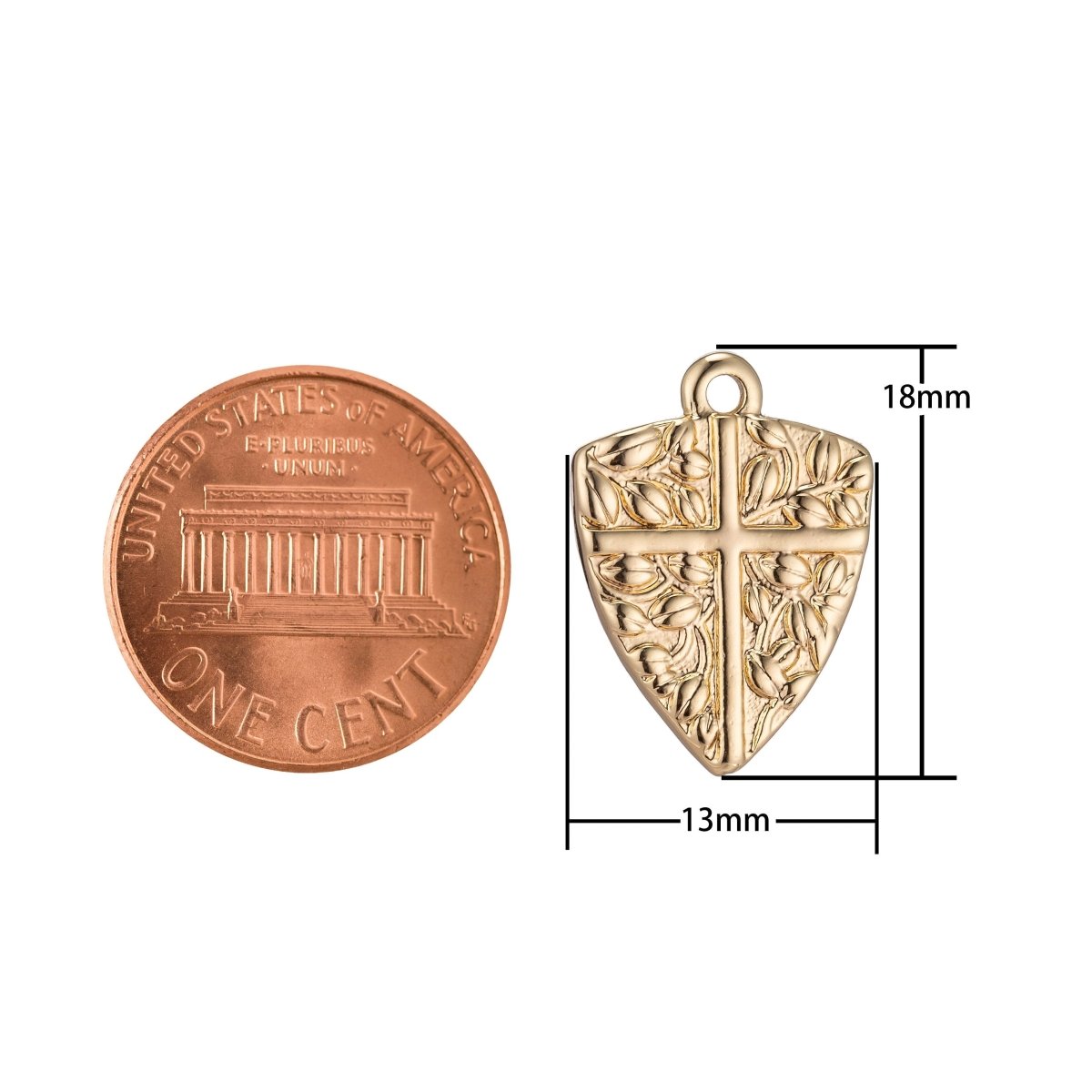 18k Gold filled Dainty Shield Charm Medieval Knight Cross Medallion Pendant for Necklace Earring Bracelet CharmC-325 - DLUXCA