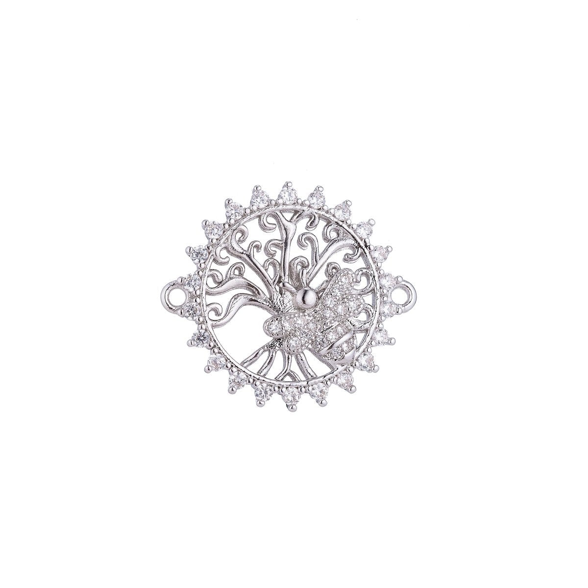 18K Gold Filled Dainty Unique Bee Medalion Cubic Zirconia Bracelet Charm Bead Finding Connector For Jewelry Making, F-019