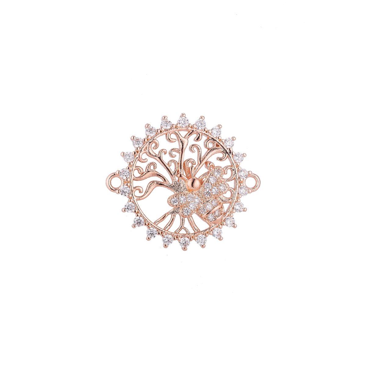 18K Gold Filled Dainty Unique Bee Medalion Cubic Zirconia Bracelet Charm Bead Finding Connector For Jewelry Making, F-019