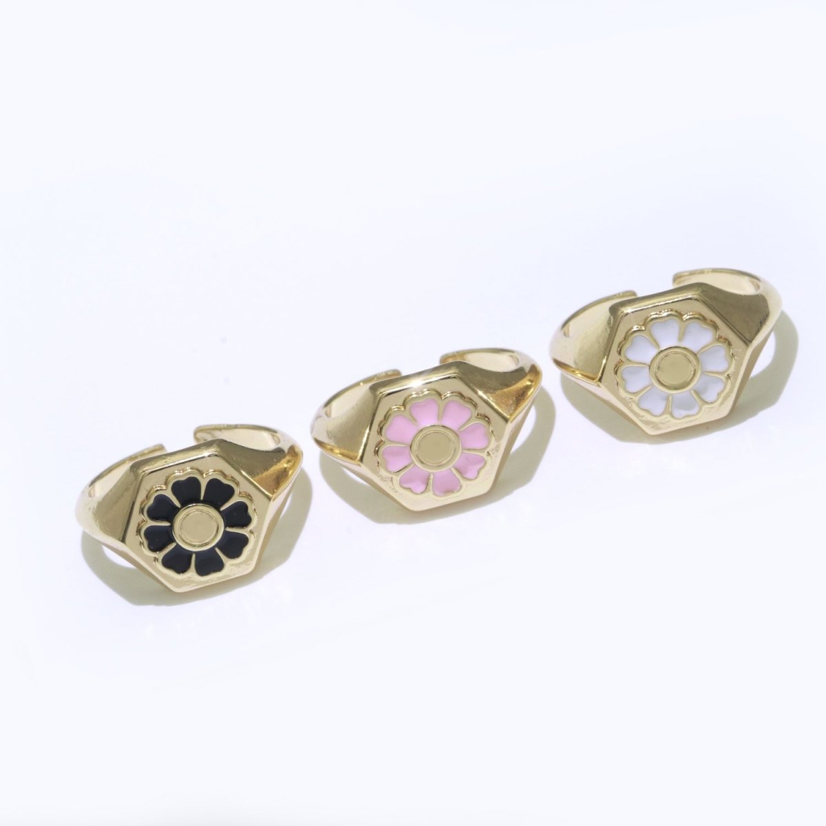 18K Gold Filled Daisy Ring Simple Gold Signet Ring Open Adjustable Ring for Stacking Jewelry O-444 ~ O-446